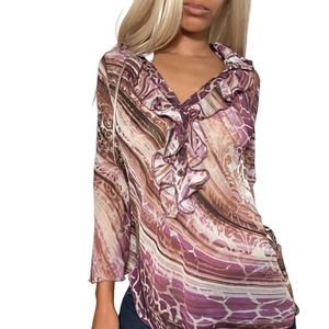 Vintage Y2K Mesh Print Top (XS-M)